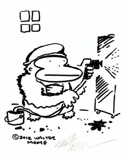 Spray Painter Ape, Original Signed Cartoon Art by Walter Moore