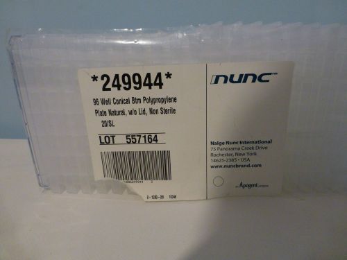 One Pack 249944 Nunc 96 Well Conical Btm Polypropylene Plate Natural, w/o Lid.