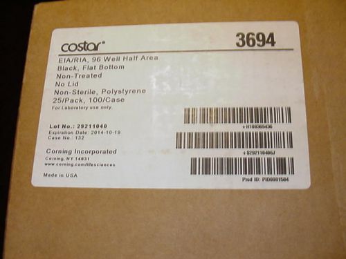 Case lot 100 Corning Costar 3694 Assay Plate, 96 Well, Black Flat Bottom