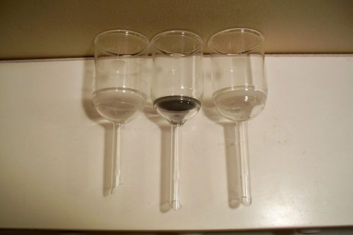 3 Pyrex Buchner Funnels 42.5 MM Glass Lab Apothecary Laboratory with filters