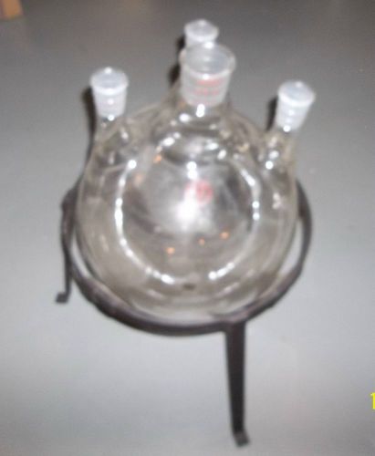Pyrex 4 neck flask &amp; stand 22000ml multineck round bottom scientific apparatus for sale