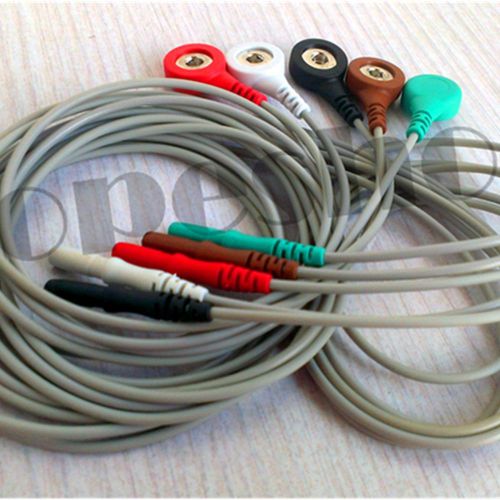 5pcs/**to patient monitor standard 5 lead ecg ekg cables ecg/ekg lead wires set for sale