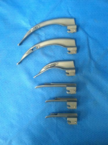 Penlon Mac 4 (x2), Mac 2, Mil 1, Mil 0 (x2) Laryngoscope Blades