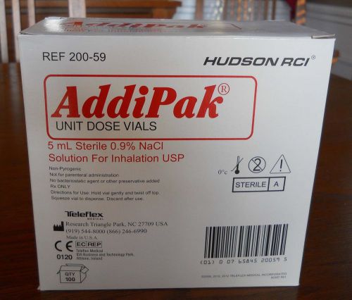 Addipak 5ml sterile saline solution for inhalation - box of 100 vials for sale