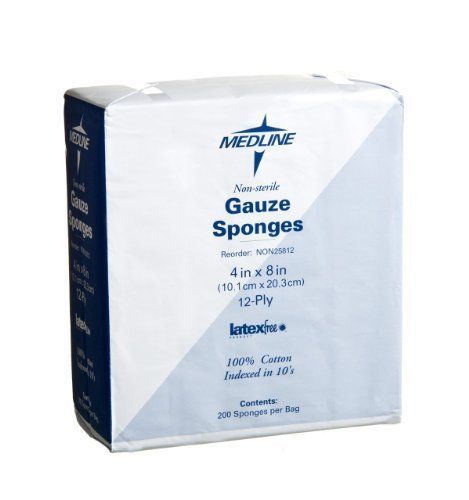 Medline Woven Gauze Sponge - 12 Ply - 4&#034; X 8&#034; - 200/box - White (NON25812)