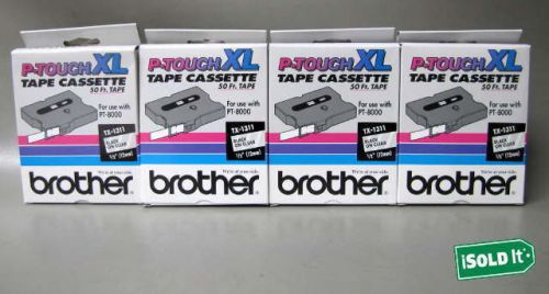 4 NEW BROTHER P-TOUCH XL TAPE CASSETTE TX-1311 BLACK ON CLEAR 50 FT NIB PT-8000