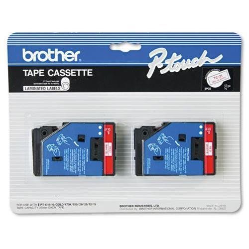 Brother International Tc21 Tc21: 2pk 1/2 Red On White For Use With Pt-6 8 10 12