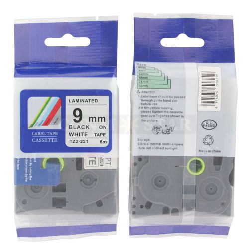1pk white on black tape label for brother p-touch tz tze 221 9mm 3/8&#034; 26.2ft for sale