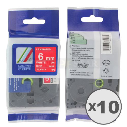 10pk White on Red Tape Label Compatible for Brother P-Touch TZ 415 TZe 415 6mm