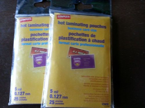 Two New Staples Hot Laminating Pouches Business Card Size 50 Pieces Office