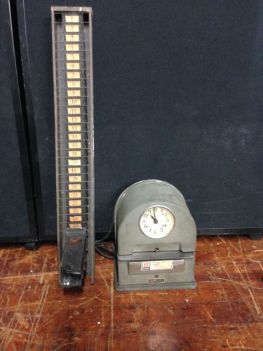 vintage old simplex time card machine &amp; card holder