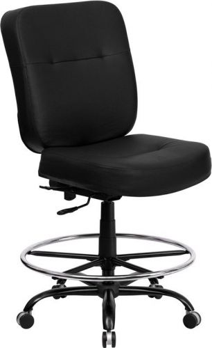 Big &amp; tall black leather drafting stool with extra wide seat for sale