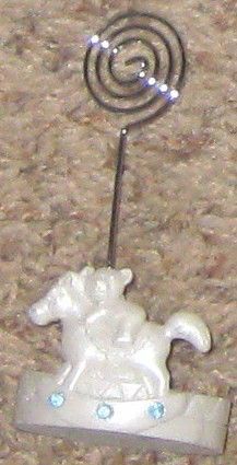 White 4&#034; Rocking Horse Figurine w Rhinestone Paper Clip