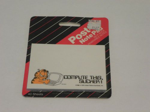 NEW Sealed Vinage 1987 3M Garfield Jim Davis Post-It Notes Compute This, Sucker