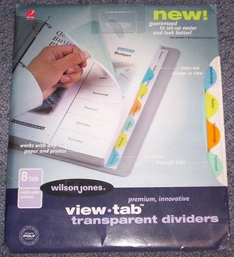 3 - Wilson-Jones VIEW-TAB Asst Color Transparent Dividers,8-Tab Set-#55063-NEW