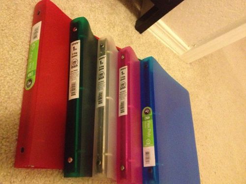 Set Of Five One Inch Binders Multi Colored Lot Plastic Binders Office Supplies