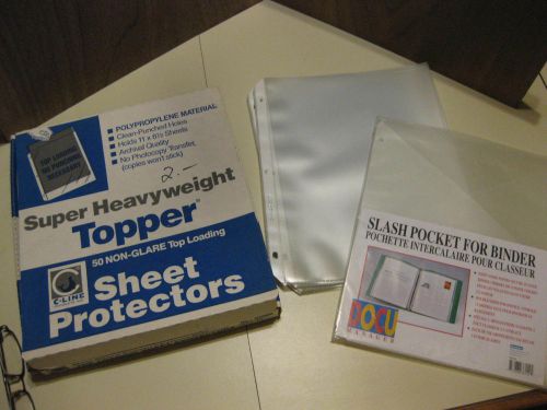 Sheet protectors 20 non-glare top loading punched holes &amp; slash pocket protector for sale