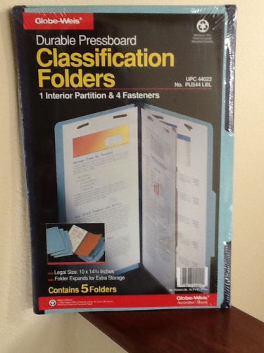 Globe-Weis Durable Pressboard Classification Folders Legal Size 5 Folders