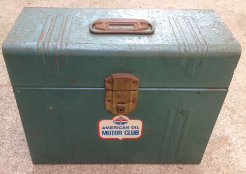 VINTAGE Metal File Box With Standard Oil Company American Oil Club Decal