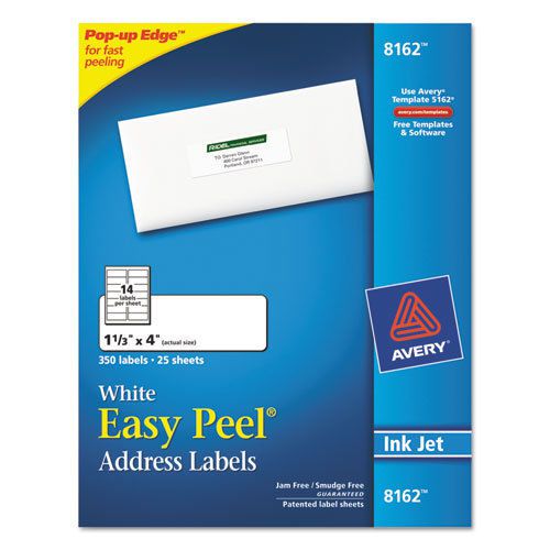 Easy Peel Inkjet Address Labels, 1-1/3 x 4, White, 350/Pack
