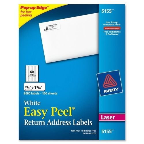 Avery Easy Peel Return Address Label -0.67&#034;Wx1.75&#034;L - 6000/Box - White