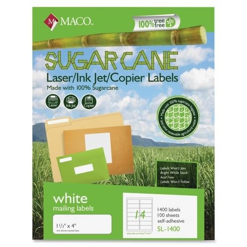 Maco Printable Sugarcane Mailing Labels - 1.33&#034; Width x 4&#034; L -1400/Box