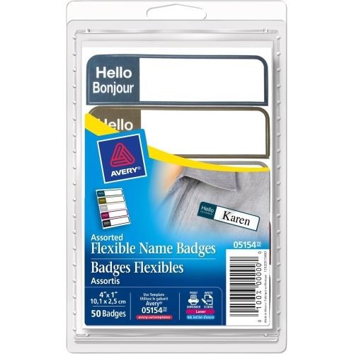 Avery Name Badge Label - 1&#034;Wx3.75&#034;L - 100 / Pack - Laser, Inkjet - Assorted