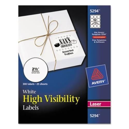 NEW NEW - High-Visibility Round Laser Labels, 2-1/2in dia, White, 300/Pack -