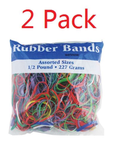 2 Pack -- Assorted Dimensions 227g/0.5 lbs. Rubber Bands, Multi Color