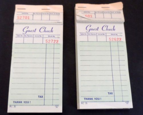 2-DINER  GUEST CHECK PADS. 2.75 x 6.25 Inches  Green  78/100 Checks per Pad