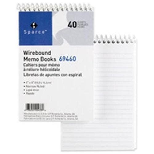 Sparco wirebound memo book - 40 sheet - ruled - 4&#034; x 6&#034; - 12 / dozen (spr69460) for sale
