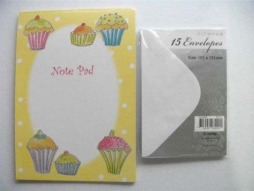 Writing Stationery Set Letter Note Pad Paper Yellow, Cakes, FREE White Envelopes