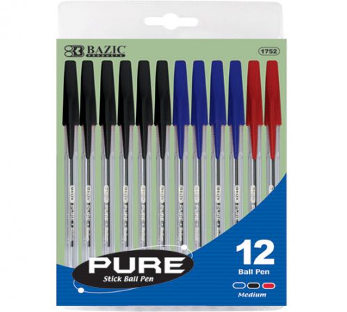 BAZIC Pure Assorted Color Stick Pen (12/Pack), Case of 24