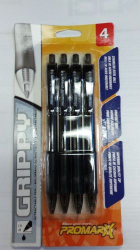 PROMARX GRIPPY RETRACTABLE BALLPOINT PENS BLACK Ink Medium 1.0 mm 4 Pens/Pk