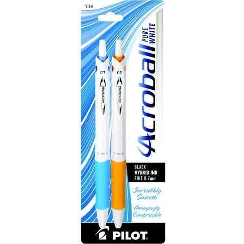 Pilot Acroball Pure White White Barrels/Blue or Orange Accents Black Ink 2/c