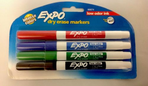 EXPO Low Odor NEW Intense Color Assorted 4 Pack Fine Tip Dry Erase Markers 84674
