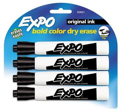 NEW Expo Original Chisel Tip Dry Erase Markers, 4 Black Markers