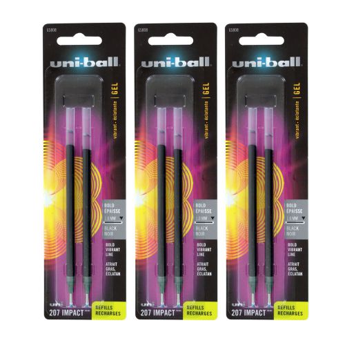 Uni-Ball Gel Impact Gel Pen Refill, 1.0mm, Bold Point, Black Ink, Pack of 6
