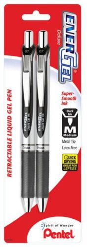 Energel deluxe rtx retractable liquid gel pen med line metal tip black ink 2 pk for sale