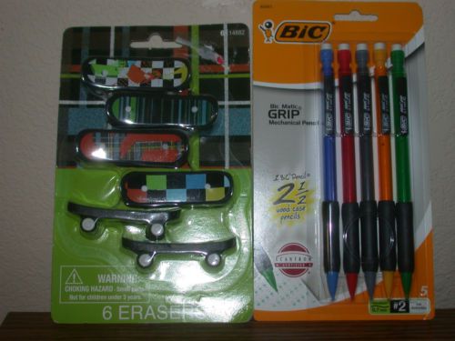 BicMatic Grip 5 Multi Mechanical Pencils &amp;6 Skateboard Erasers !FREE FAST SHIP!