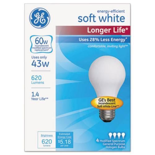 Sli Lighting 70286 Energy-efficient Halogen Bulb, A19, 43 W, Soft White