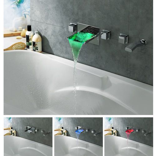 Modern LED Waterfall Wall Mounted Bathtub Filler Faucet Chrome Tap Free Shipping