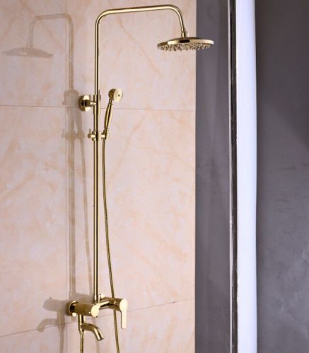 Antique &amp; Classic Golden 8&#034; Brass Overhead Rainfal Shower Tub Set Mixer Faucets