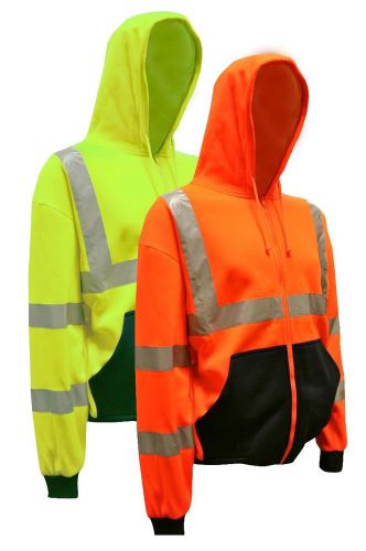 Cor-brite lime class 3 sweat shirt with hood and reflective stripes size large for sale