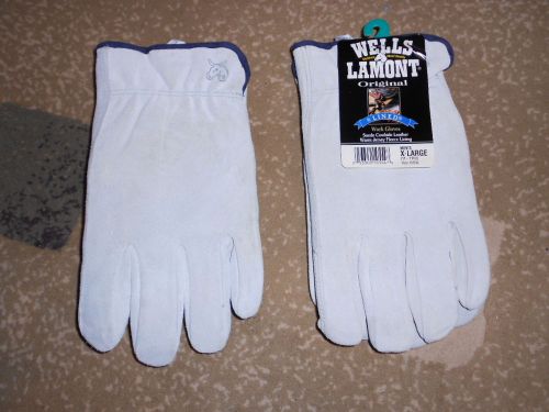 2 Pr Wells Lamont Work Glove Leather Suede XL Jersey Fleece Lining 1055XL
