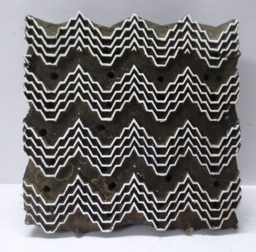 INDIAN WOODEN HAND CARVED TEXTILE PRINTING FABRIC BLOCK STAMP ZIG ZAG CHEVRON