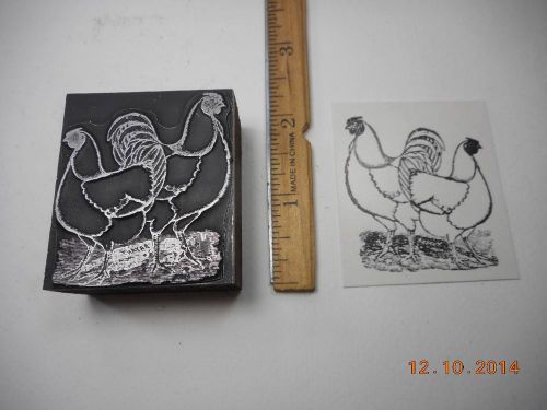 Letterpress Printing Printers Block, Farm Chicken, Rooster &amp; Hen, Poultry
