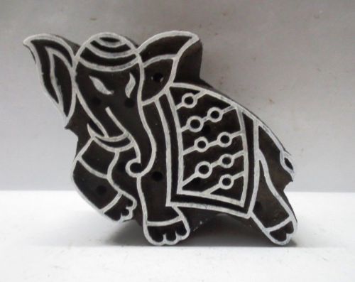 WOODEN HAND CARVED TEXTILE PRINTING FABRIC BLOCK STAMP ELEPHANT CARVING PATTERN