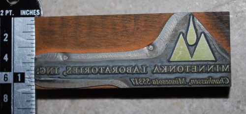 Vintage Letterpress Printer&#039;s Block Minnetonka Laboratories logo