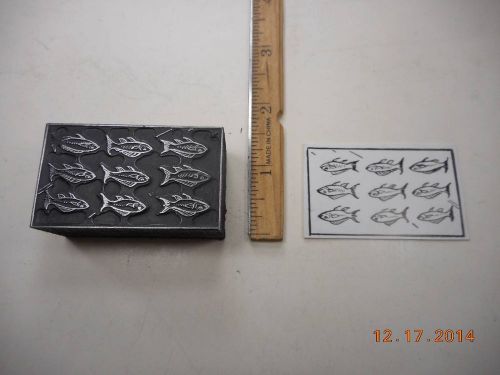 Letterpress Printing Printers Block, 9 Fish in Rows of Three